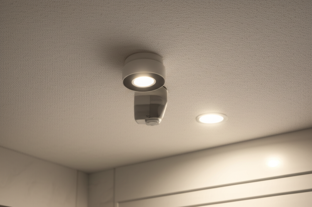 Professional photograph of a smart lighting setup in a Singapore condo. Soft lighting. Focused composition. Modern ambiance. No text or logos.